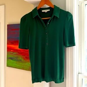 Green LOFT women’s ribbed top. Puffed sleeves -